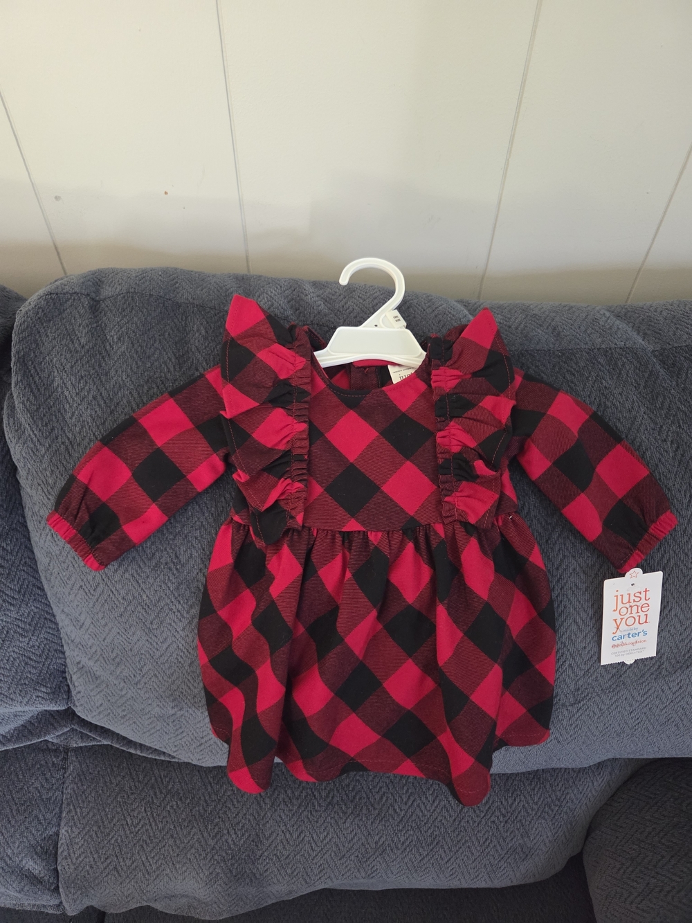 Carter's Red and Black Buffalo Plaid Ruffle Dress for Kids